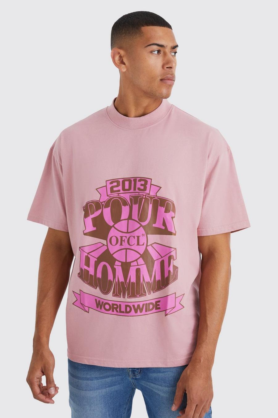 Dusty pink Oversized Extended Neck Pour Homme T-shirt
