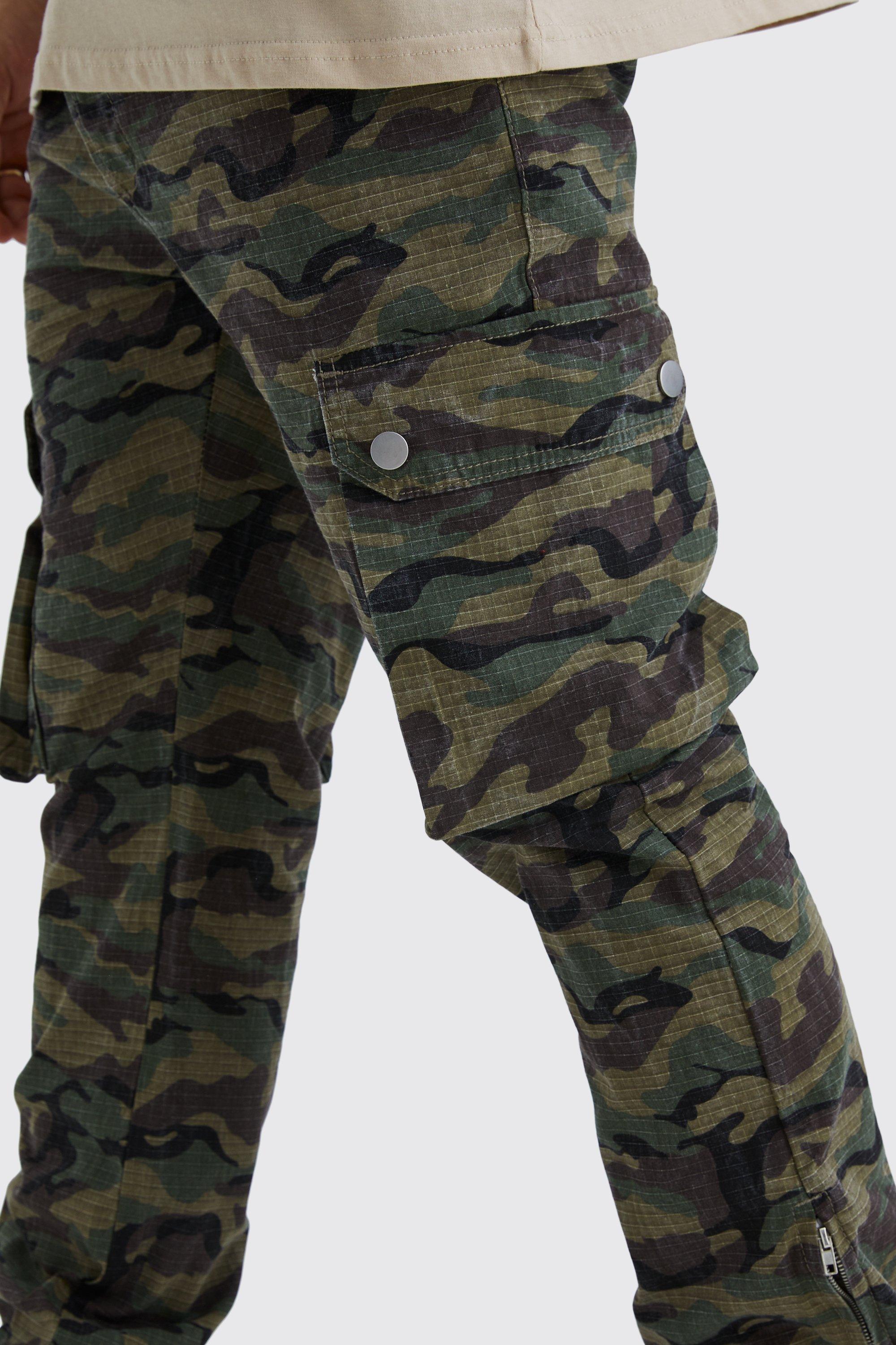 Slim Stacked Zip Gusset Cargo Camo Ripstop Trouser