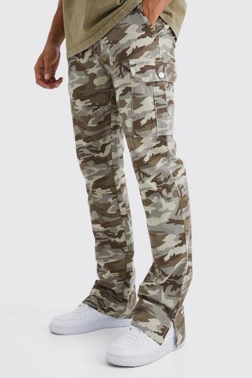 Slim Stacked Ripstop Split Hem Cargo Camo Trouser chocolate