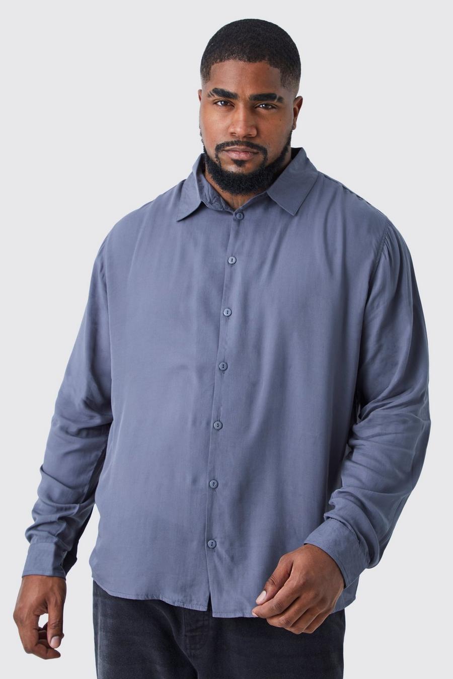 Charcoal grå Plus Viscose Long Sleeve Shirt