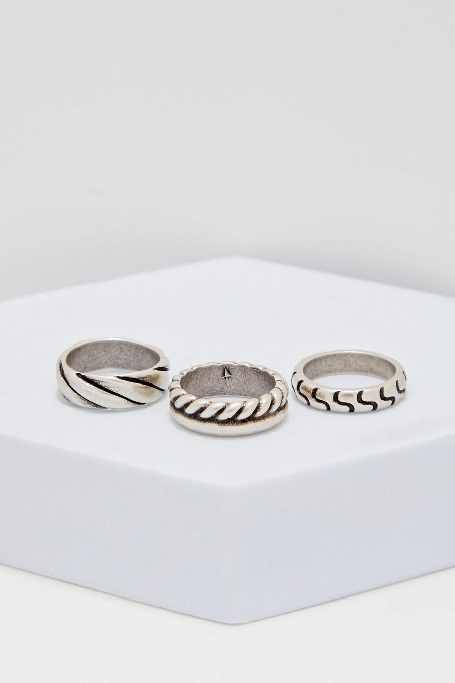 Silver 3 Pack Detailed Rings image number 1