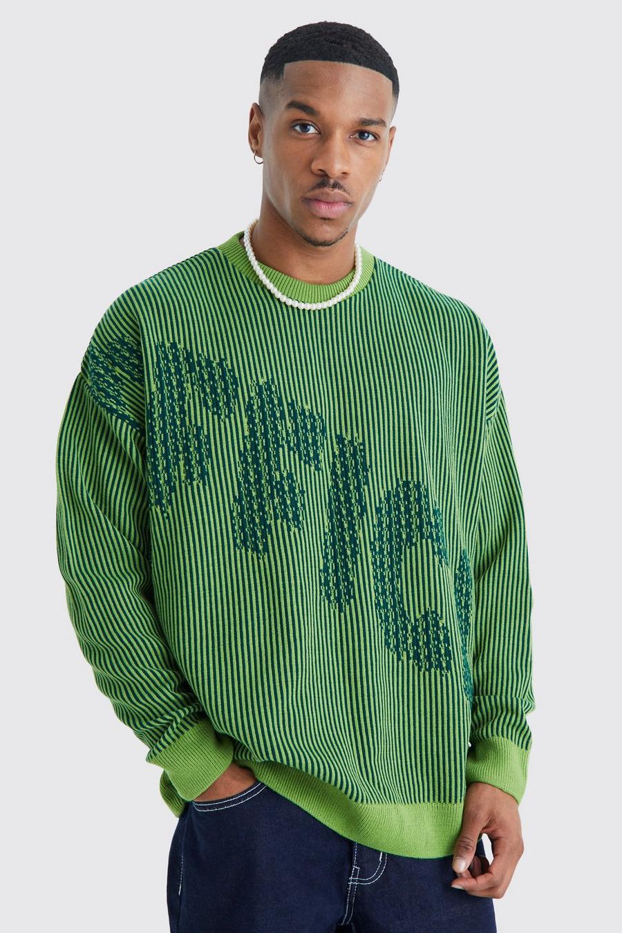 Gerippter Oversize Pullover, Green grün