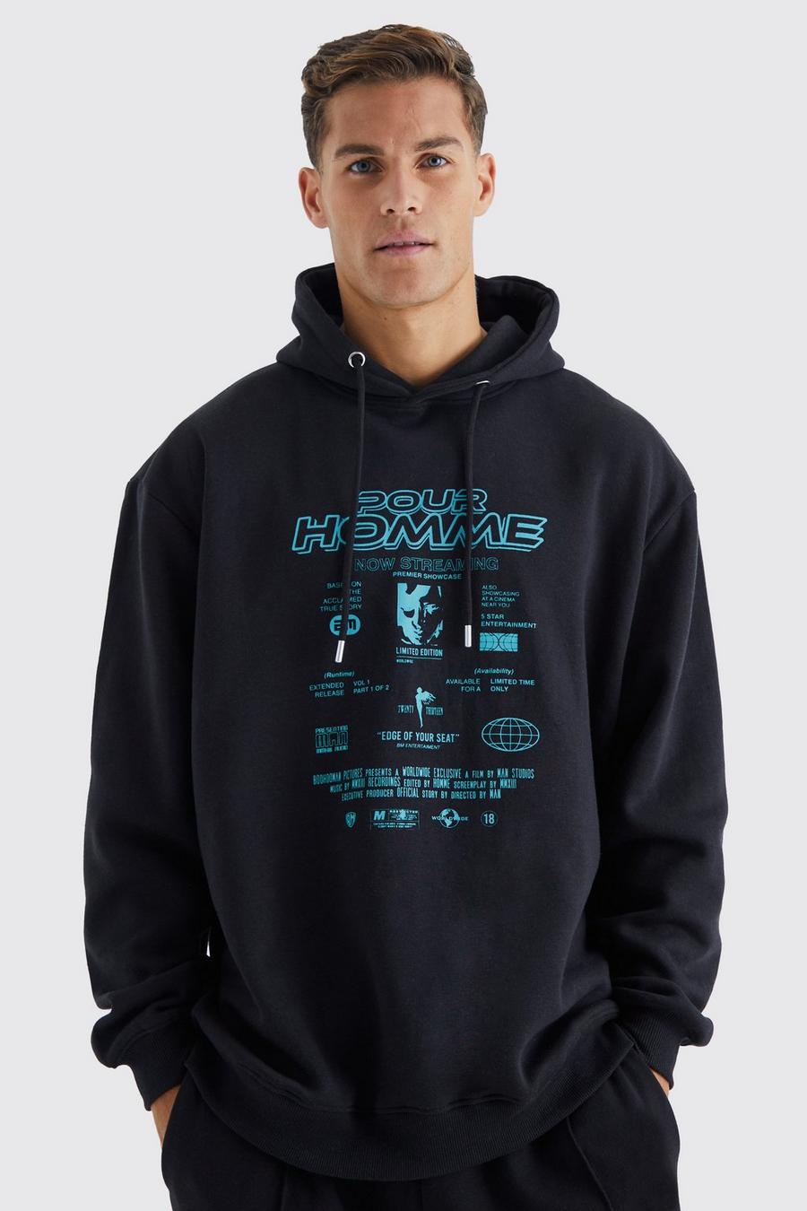 Black Tall Oversized Text Graphic Hoodie image number 1