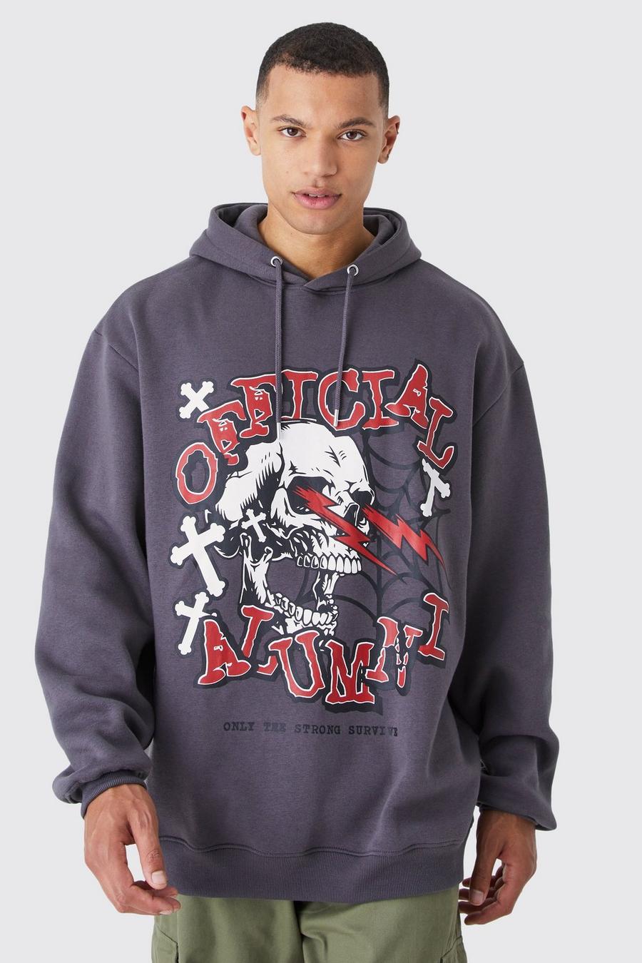 Charcoal grey Tall Oversized Official Skull Lightening Hoodie