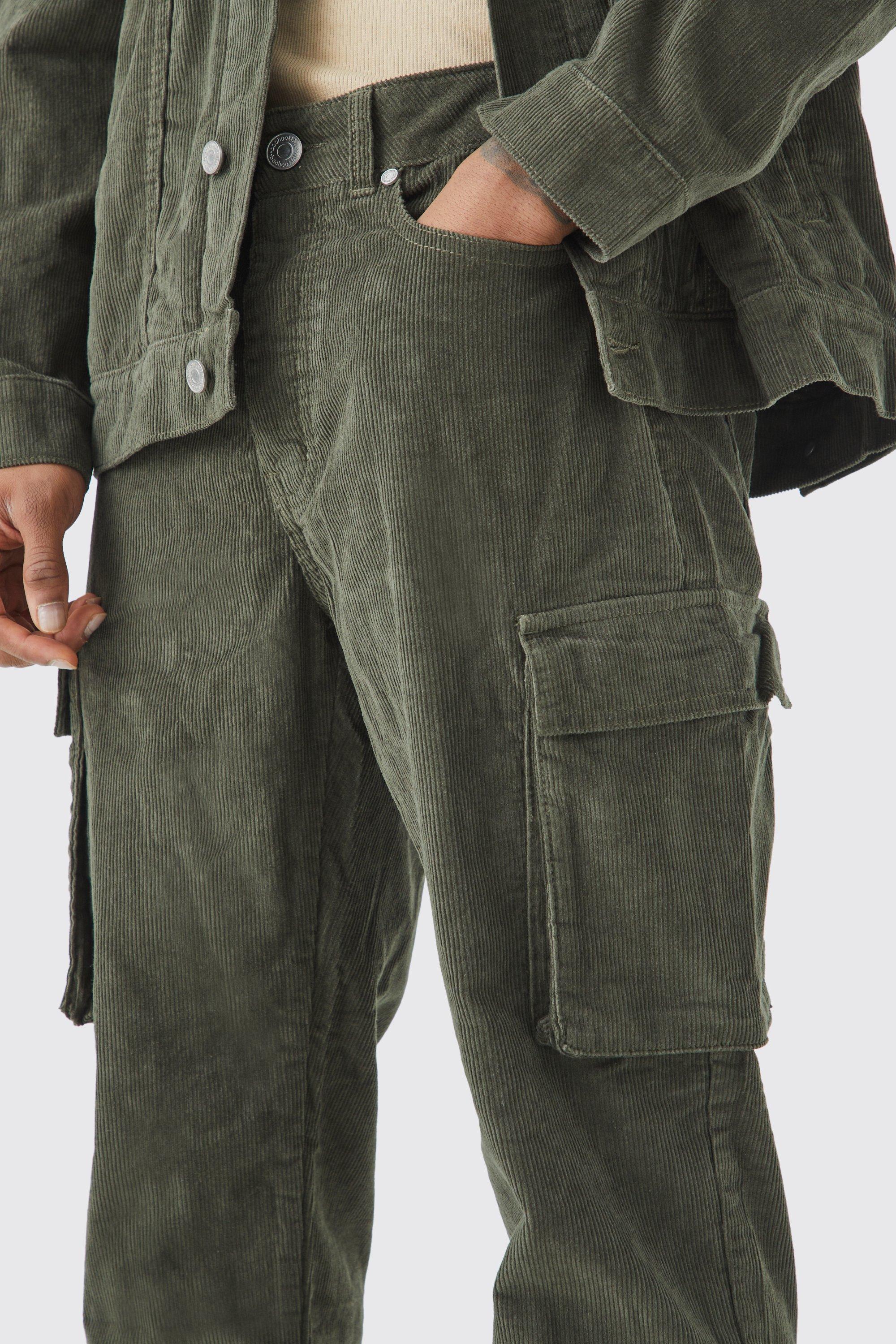 Fixed Waist Relaxed Tapered Cargo Cord Trouser
