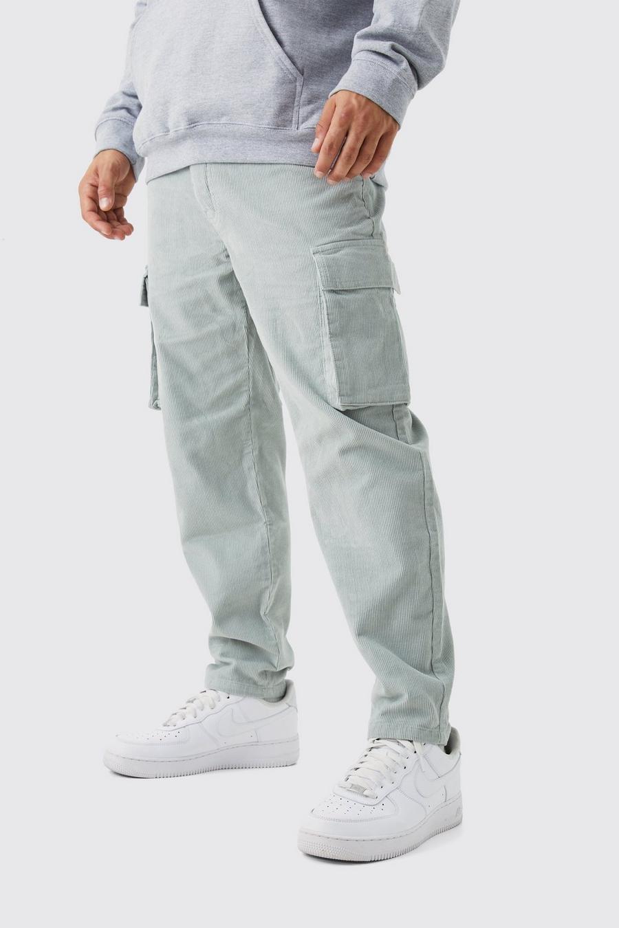 Sage Fixed Waist Relaxed Tapered Cargo Cord Trouser image number 1