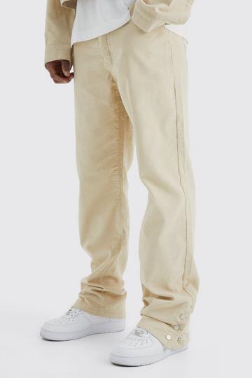 Stone Beige Fixed Waist Relaxed Popper Hem Cord Trouser