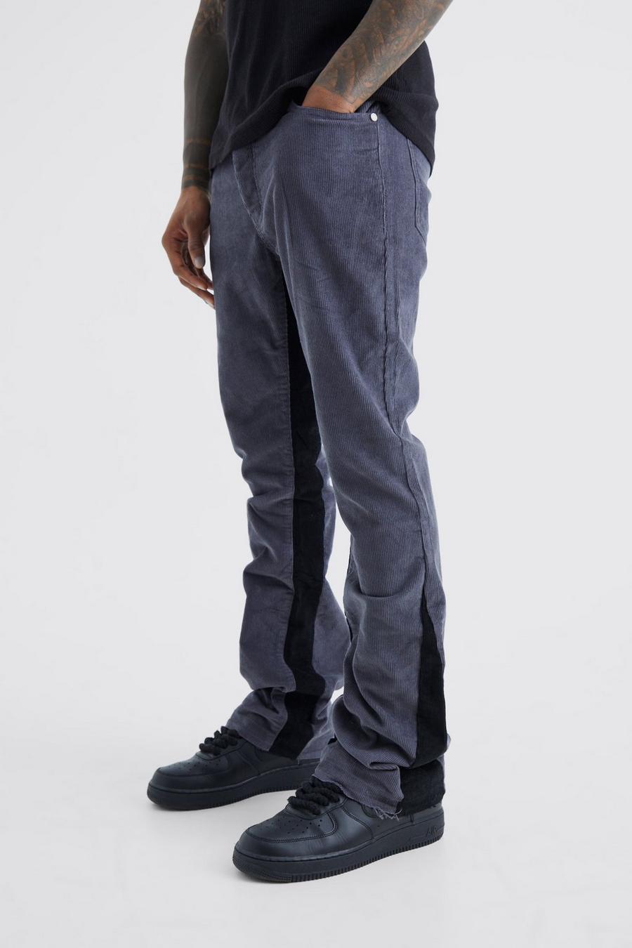 Pantaloni a zampa Slim Fit in velluto a coste con vita fissa, Charcoal image number 1