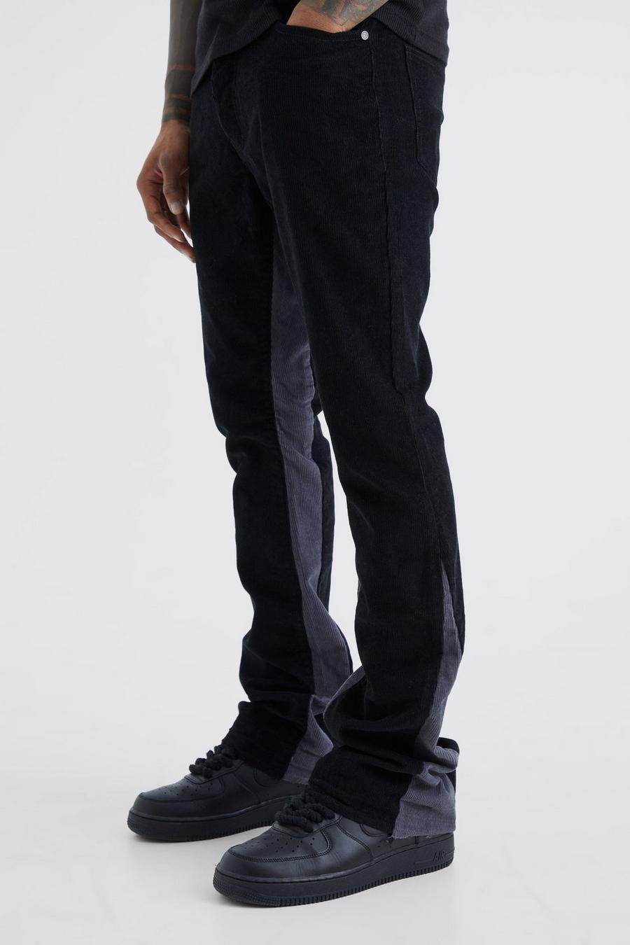 Black nero Fixed Waist Slim Flare Gusset Cord Trouser