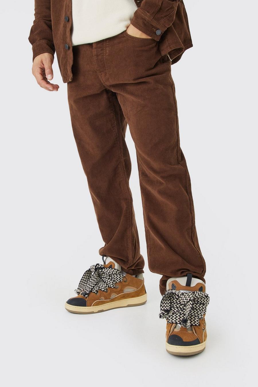 Pantalón de pana holgado con cintura fija, Chocolate marrone