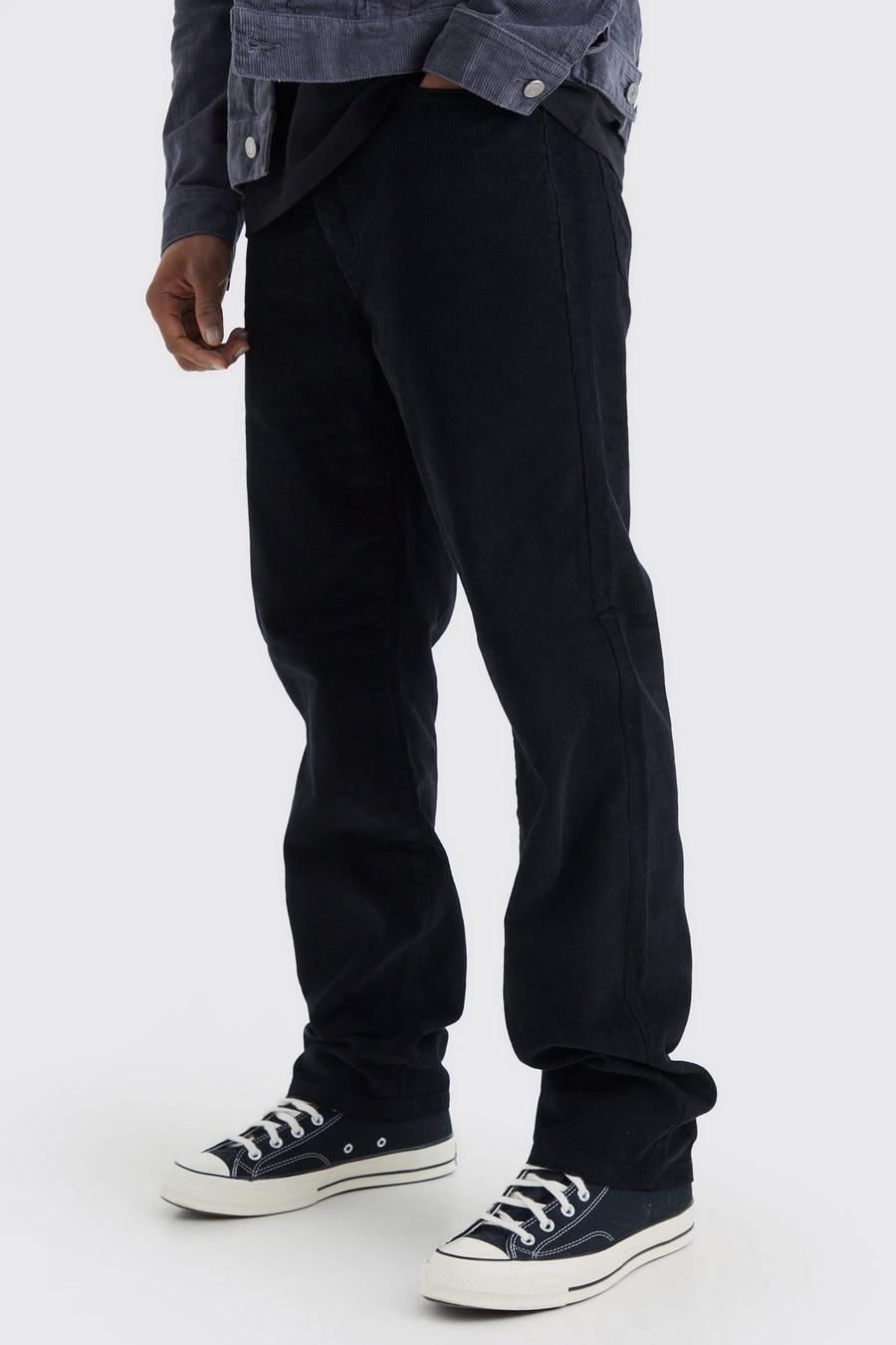 Pantalón de pana holgado con cintura fija, Black negro