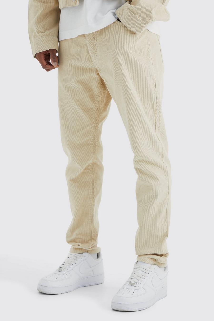 Pantaloni affusolati in velluto a coste con vita fissa, Stone image number 1