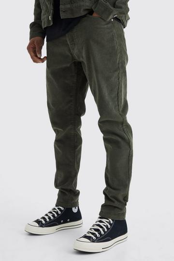 Olive Green Fixed Waist Tapered Cord Trouser
