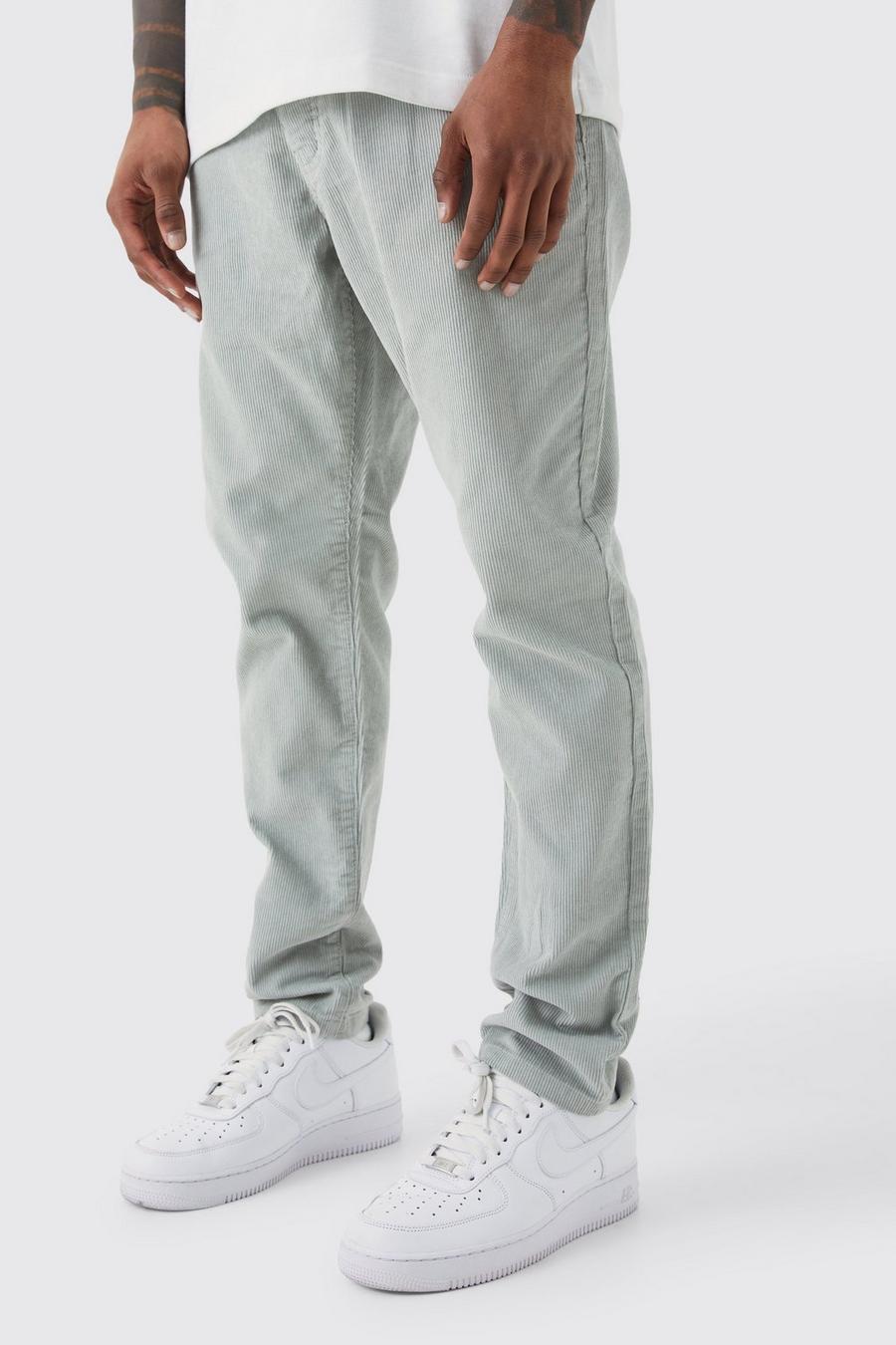Pantalón ajustado de pana con cintura fija, Sage image number 1