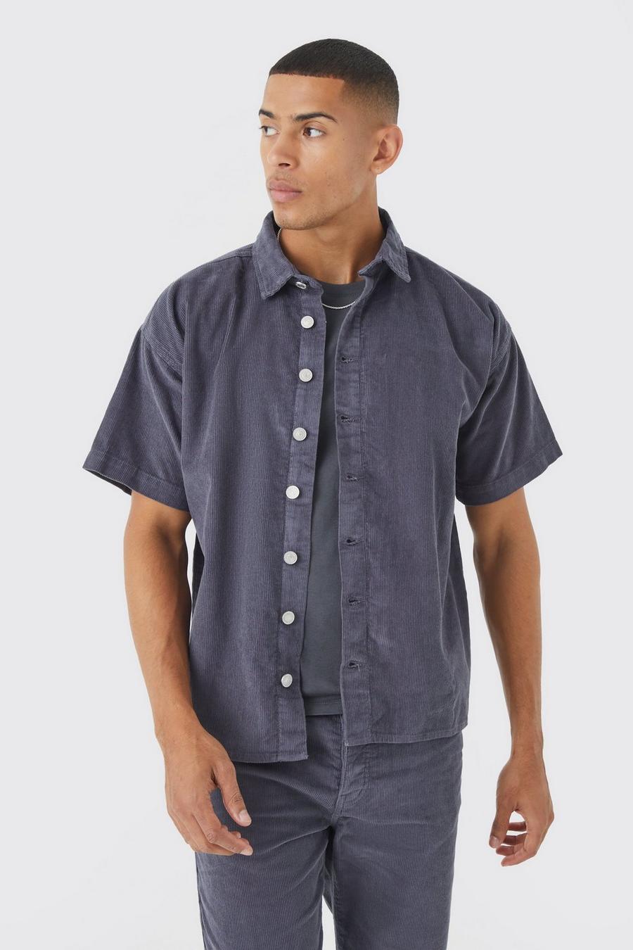 Charcoal Skjorta i manchester med boxig passform image number 1