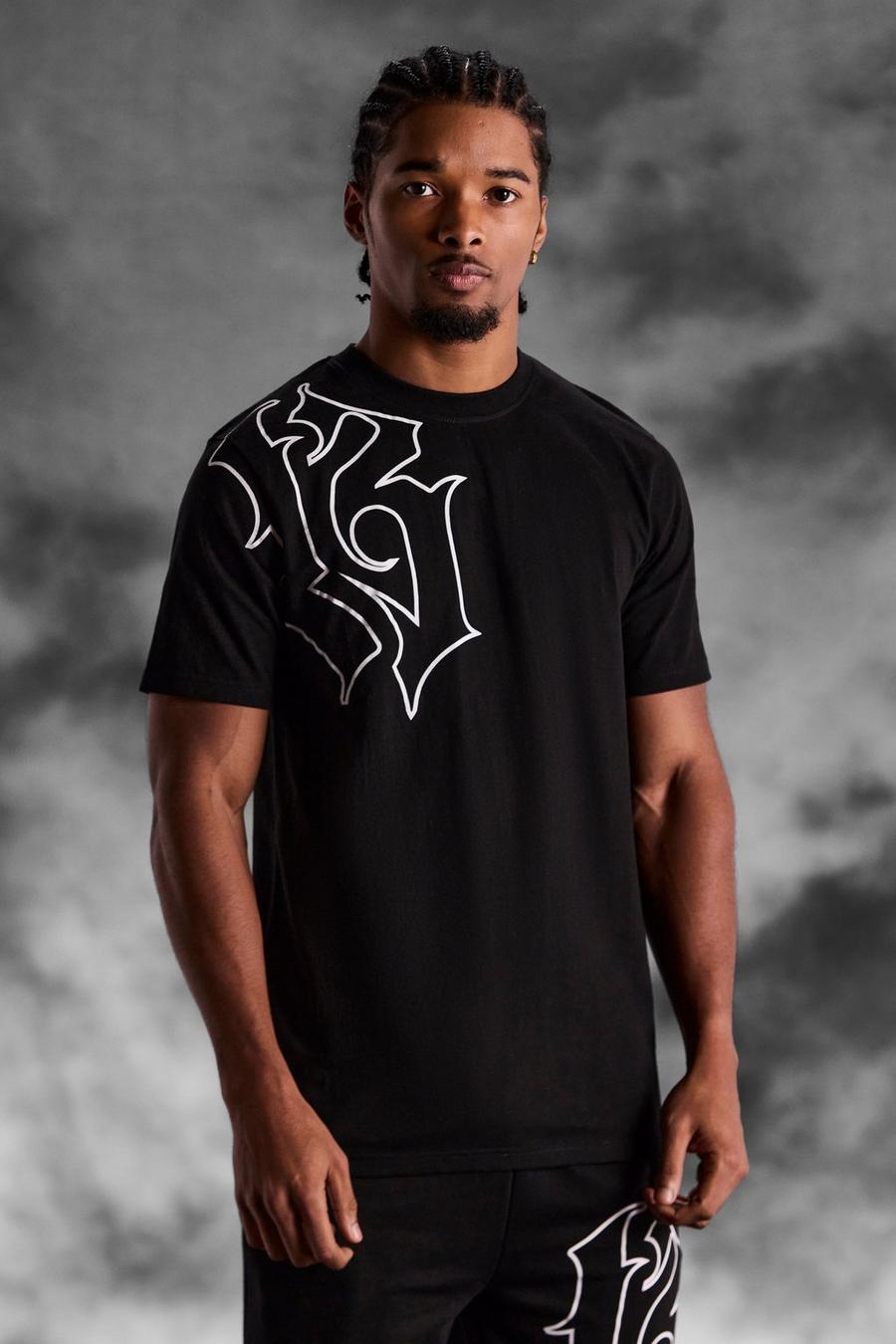 Black noir ArrDee Slim Fit Gothic 13 Print T-shirt
