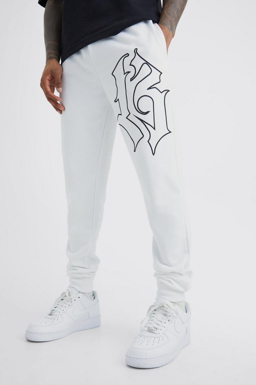 White blanc ArrDee Skinny Fit Gothic 13 Print Joggers