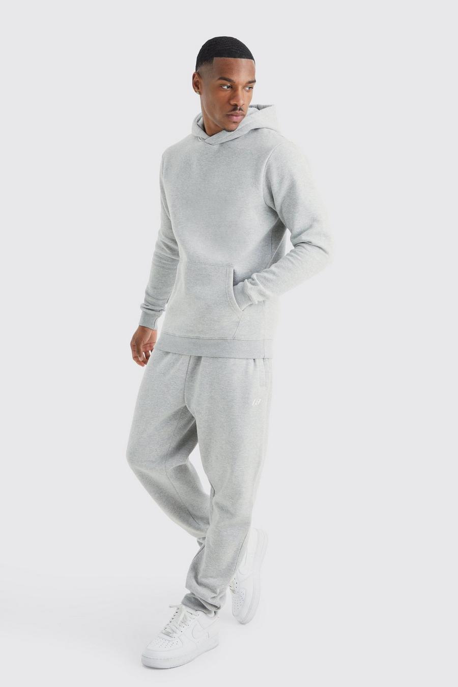Grey marl Slim Fit Embroidered Hooded Tracksuit