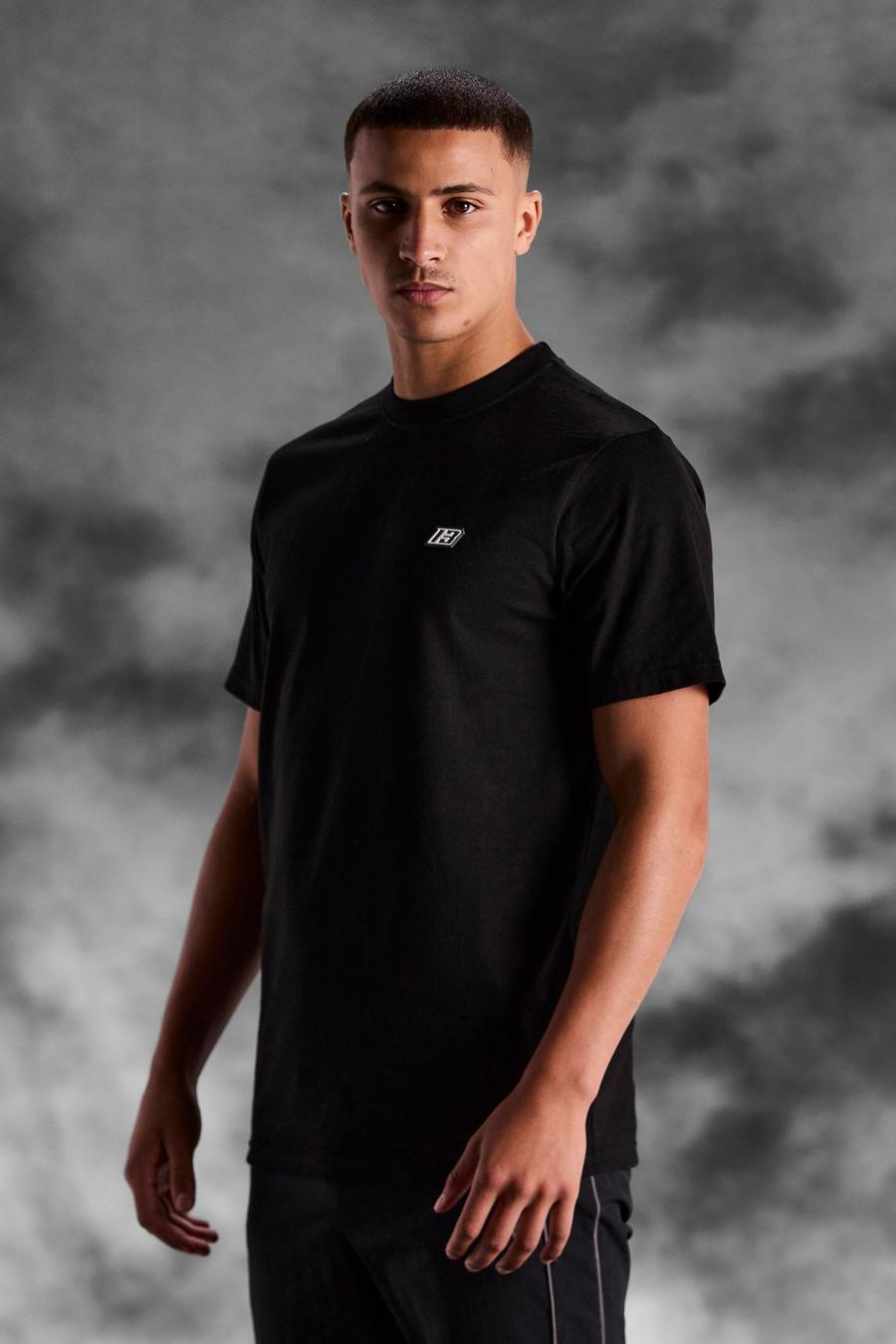 T-shirt cintré à logo en caoutchouc, Black noir