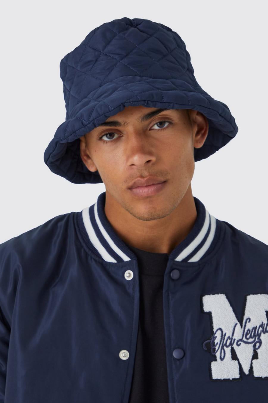 Navy High Shine Nylon Quilted Bucket Hat image number 1