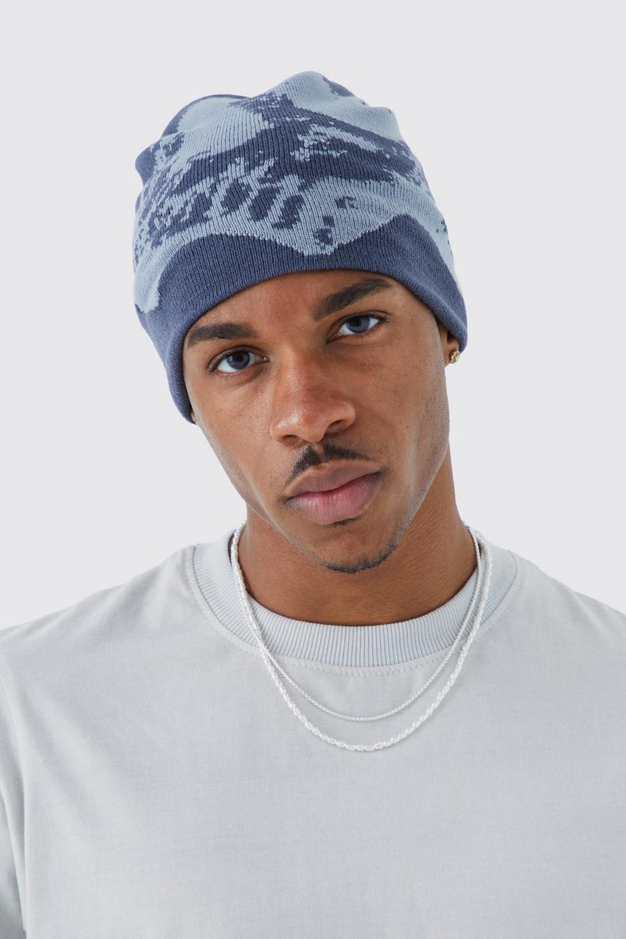 Charcoal gris Skull Jacquard Beanie image number 1