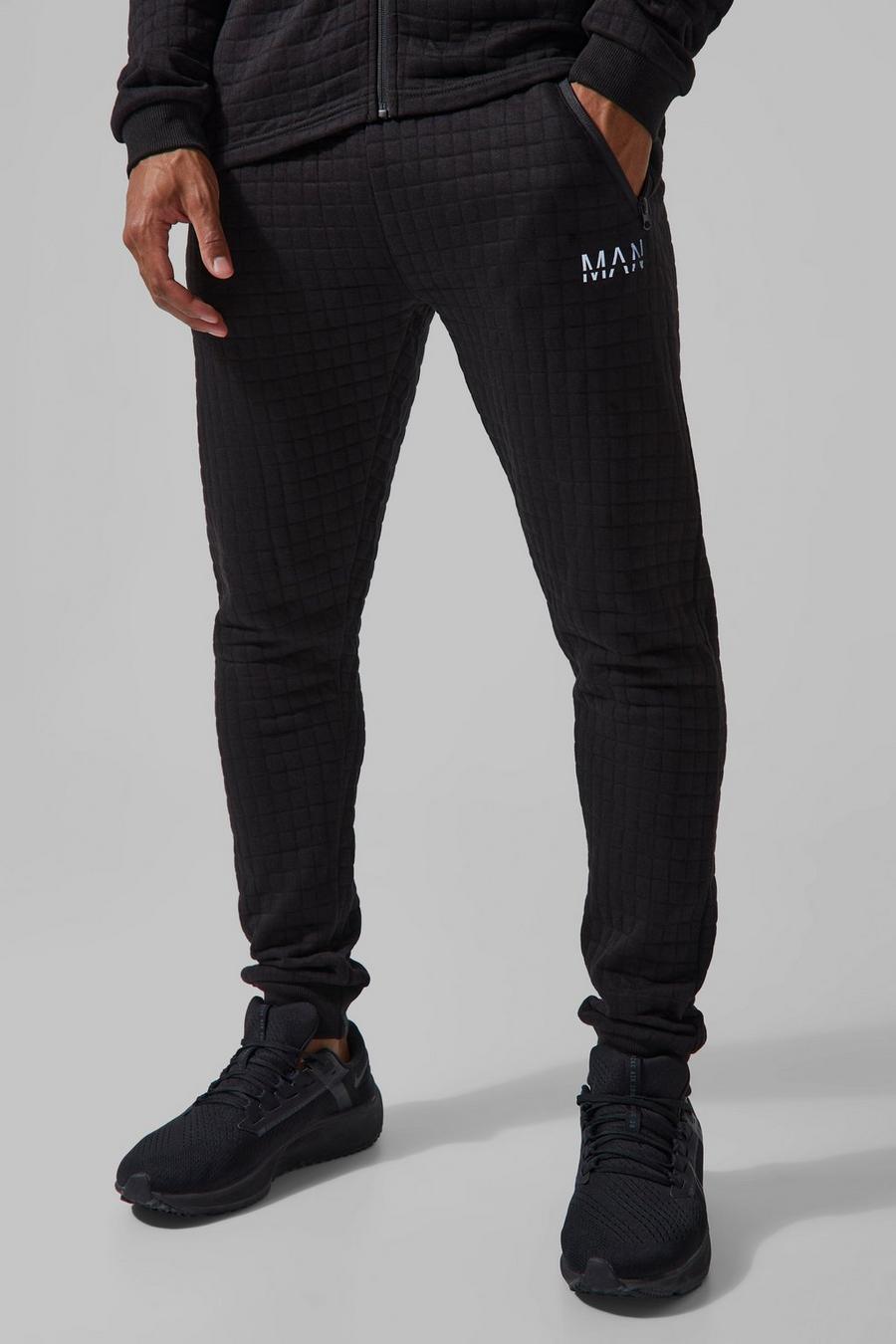 Pantalón deportivo pitillo texturizado de tela jersey, Black