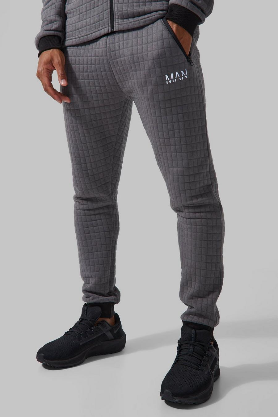 Charcoal gris Active Jersey Skinny Fit Joggingbroek Met Textuur