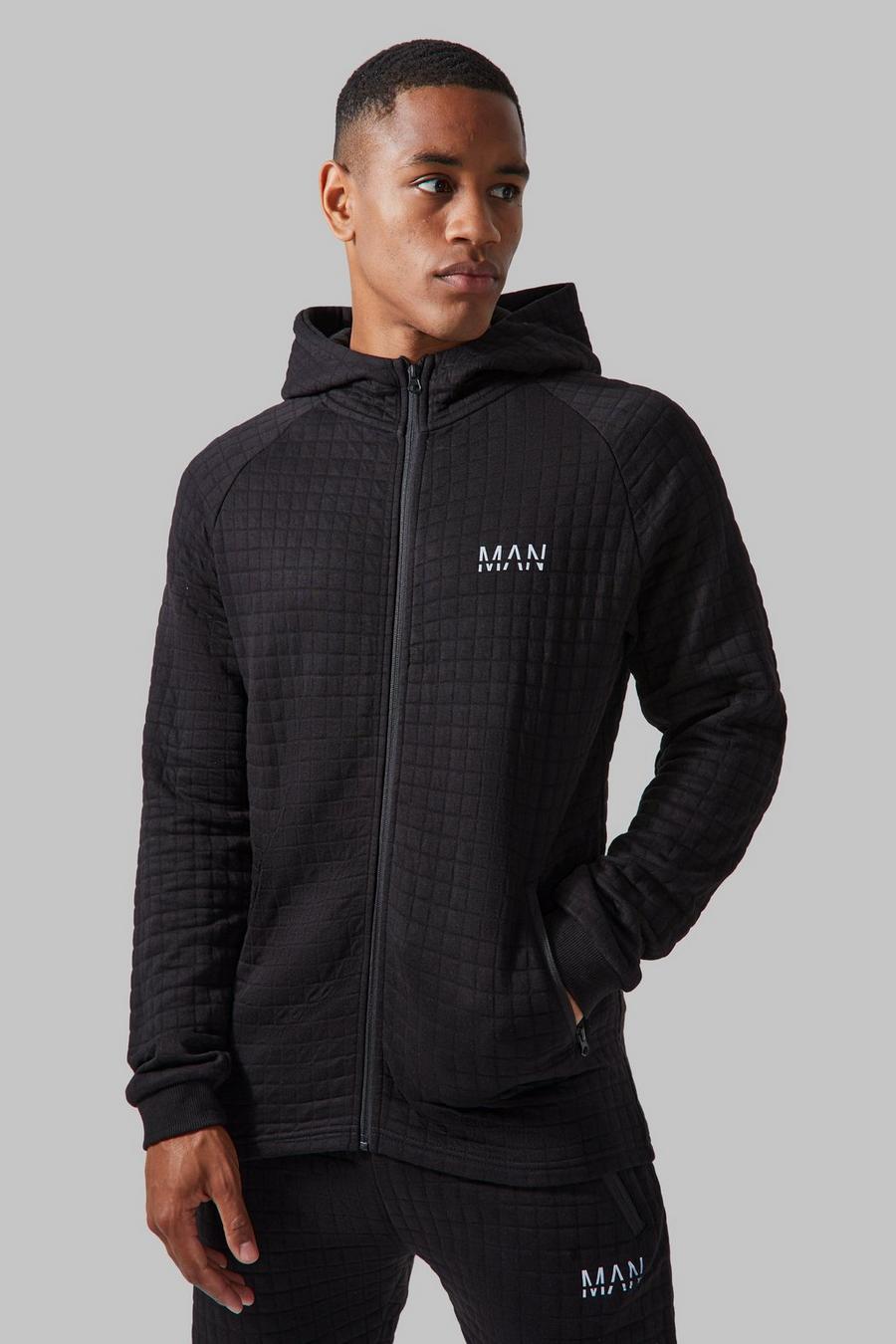 Sudadera Active texturizada de tela jersey con capucha y cremallera, Black