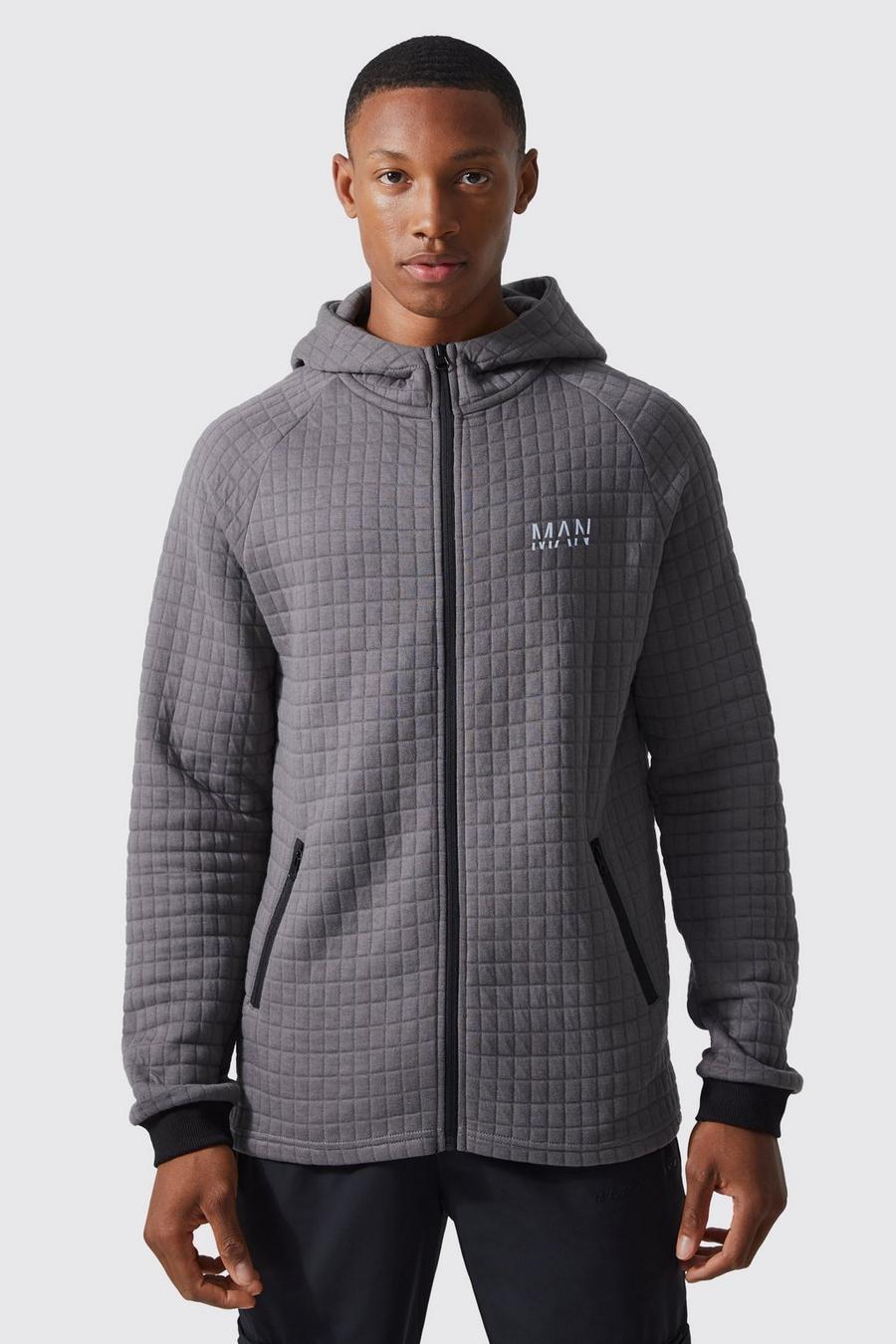 Charcoal Active Textured Jersey Zip Through Hoodie