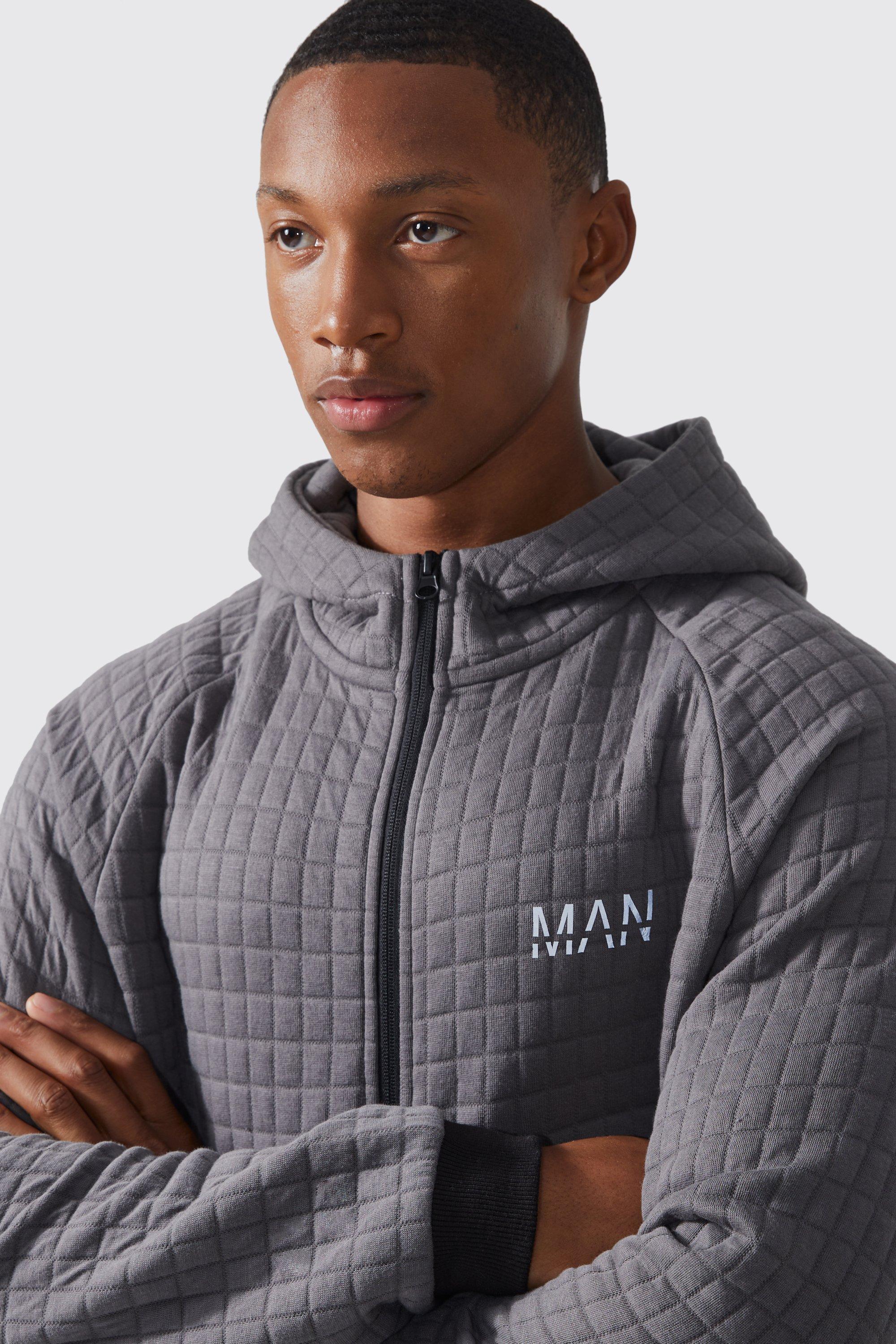 Men's Active Textured Jersey Zip Through Hoodie | Boohoo UK