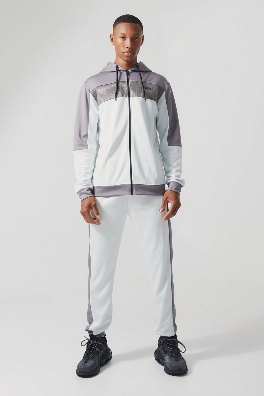 Ice grey Active Mesh Panel Zip Through Tracksuit image number 1