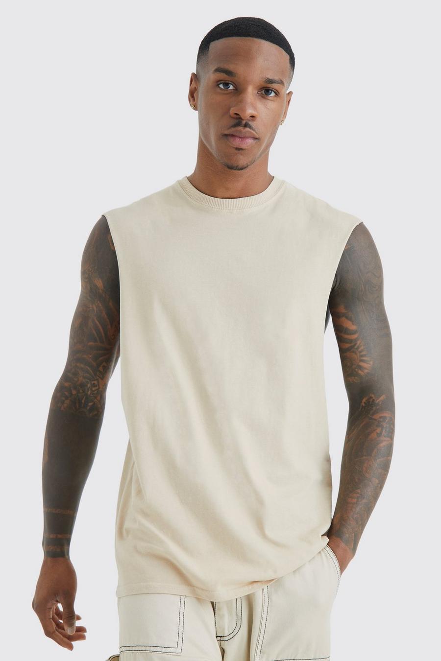 Sand Basic Dropped Arm Tank Top  image number 1