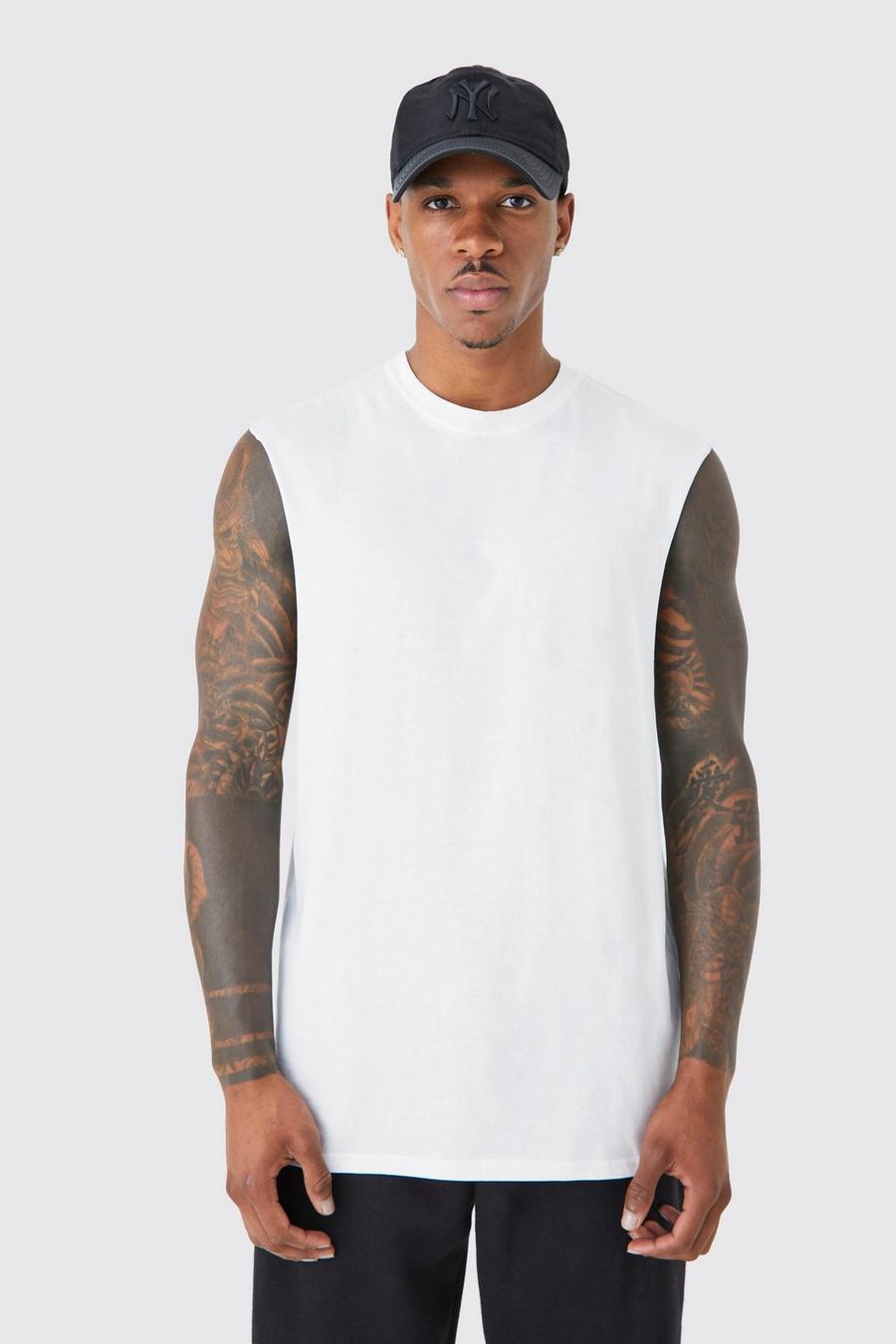 White Basic Dropped Arm Tank Top   image number 1