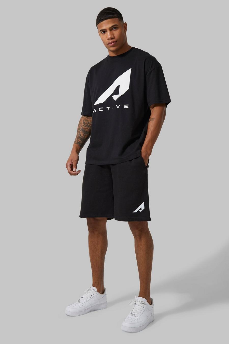 Black noir Active Oversized Shorts Set Met Borstopdruk