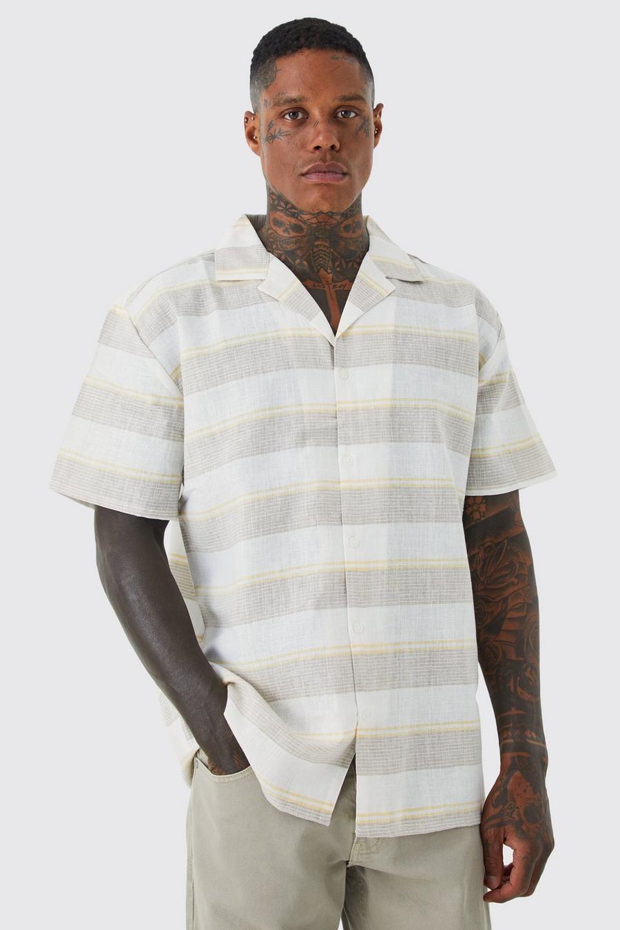 Yellow  Short Sleeve Oversized Colour Pop Stripe Shirt image number 1