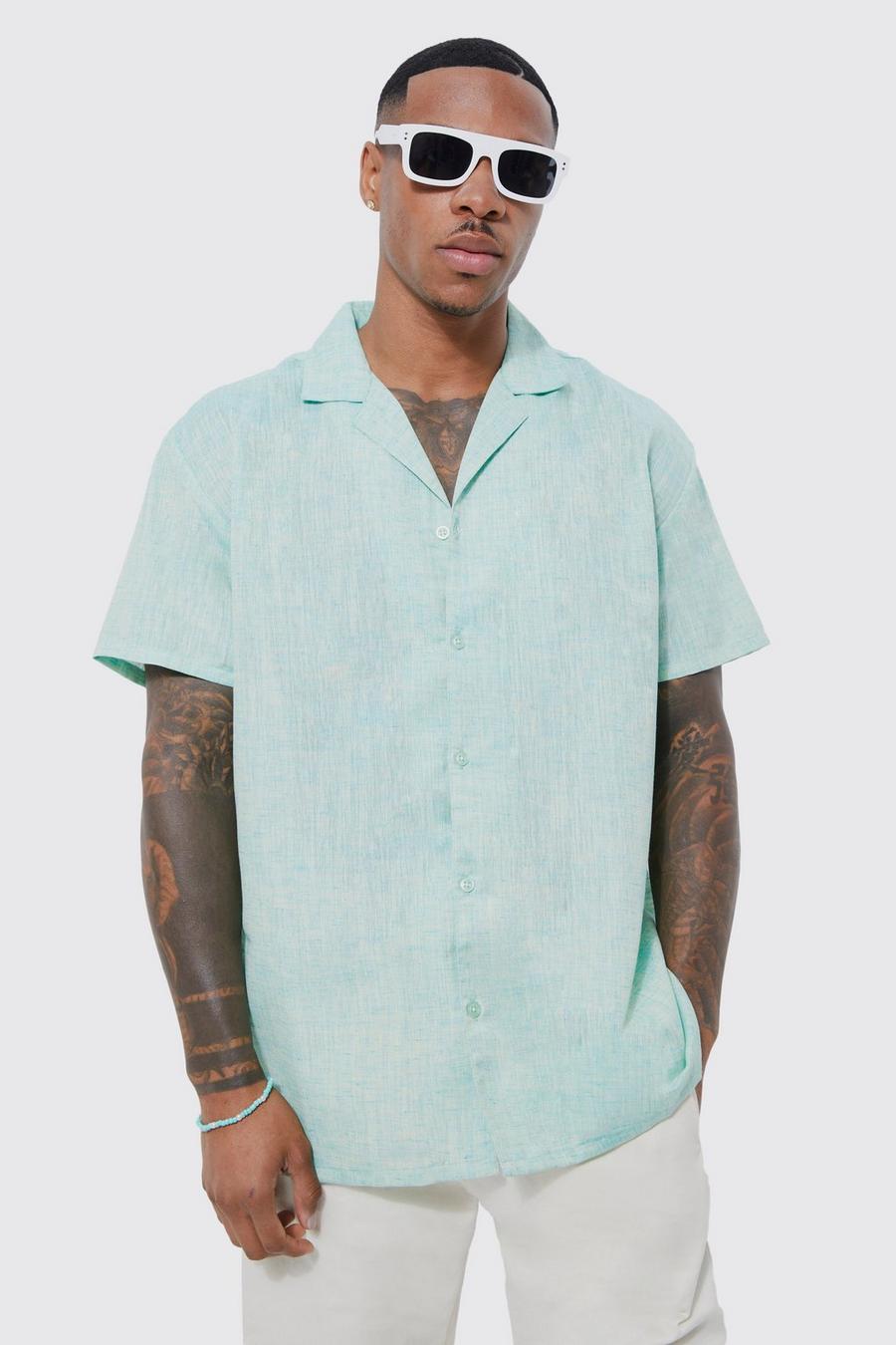 Sage Short Sleeve Oversized Linen Look Shirt image number 1
