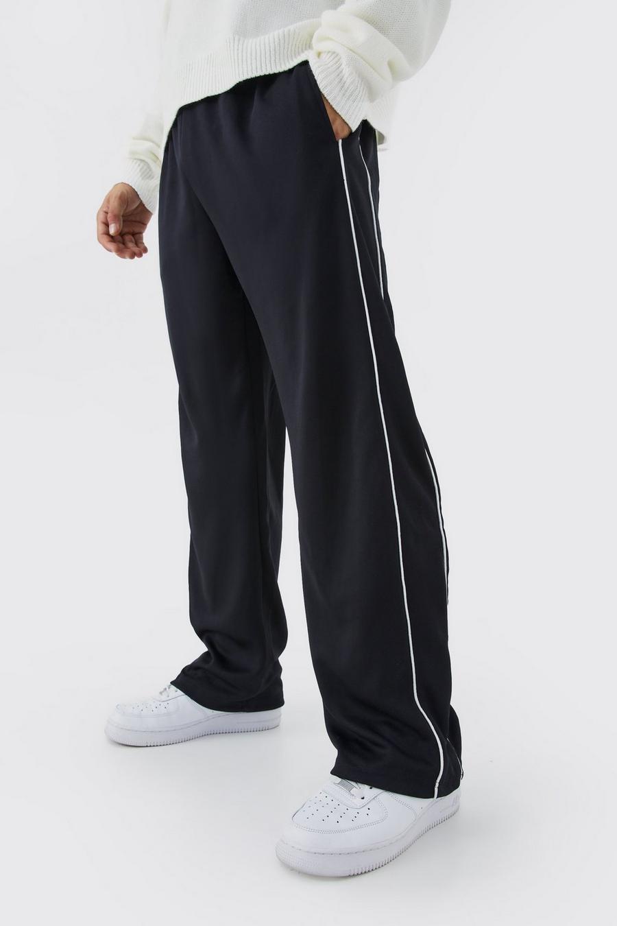 Pantalón deportivo de tejido por urdimbre con pernera ancha, Black
