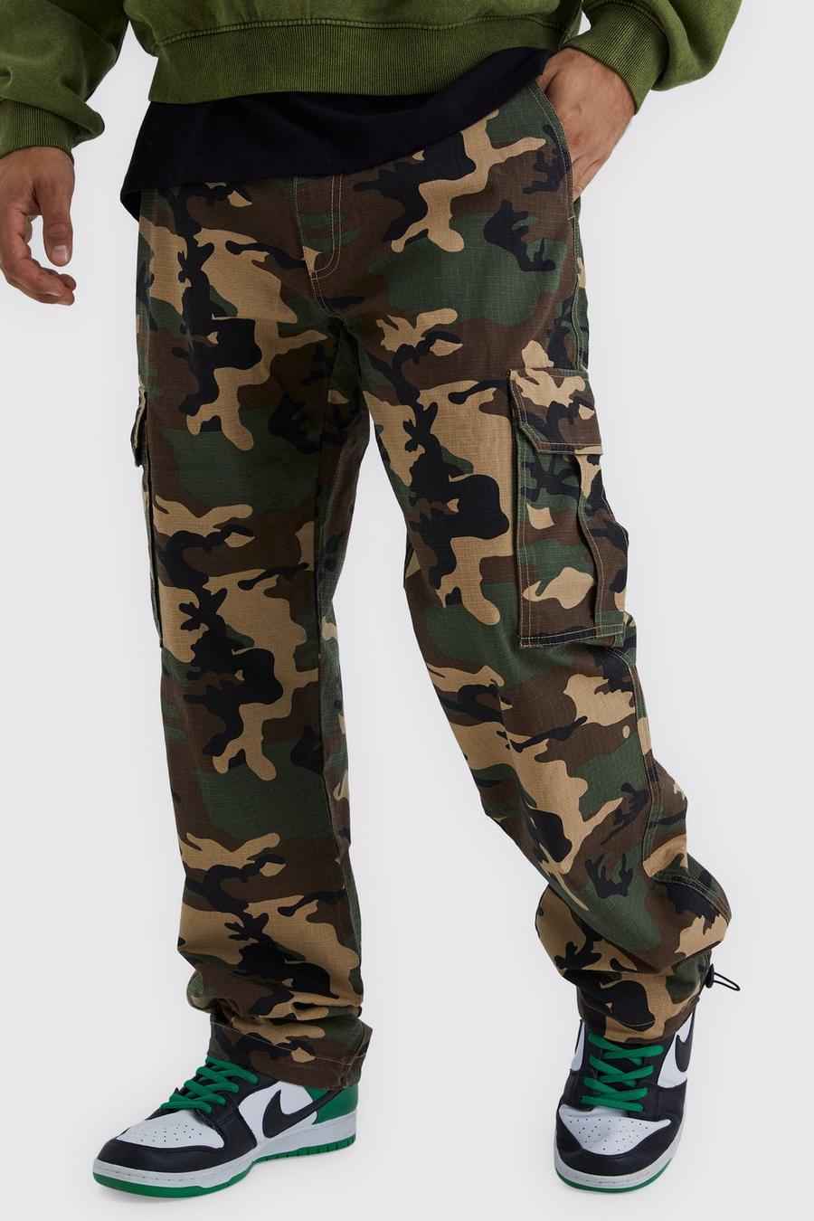 Khaki Relaxed Ripstop Gusset Camo Cargo Trouser image number 1