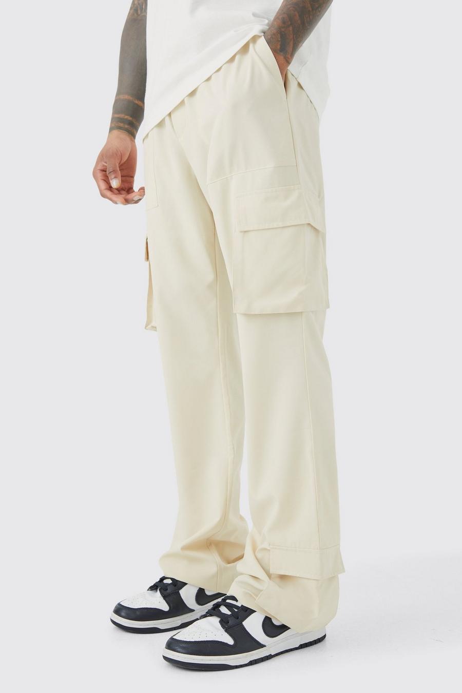 Pantaloni Cargo Slim Fit in Stretch con cuciture a contrasto, Stone image number 1