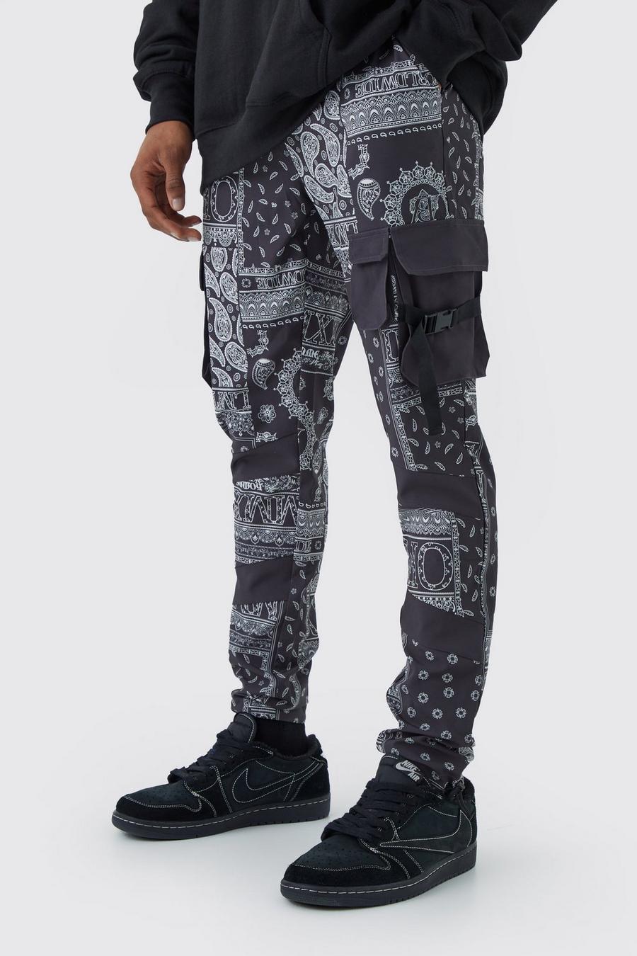 Pantalon cargo skinny à poches multiples, Charcoal