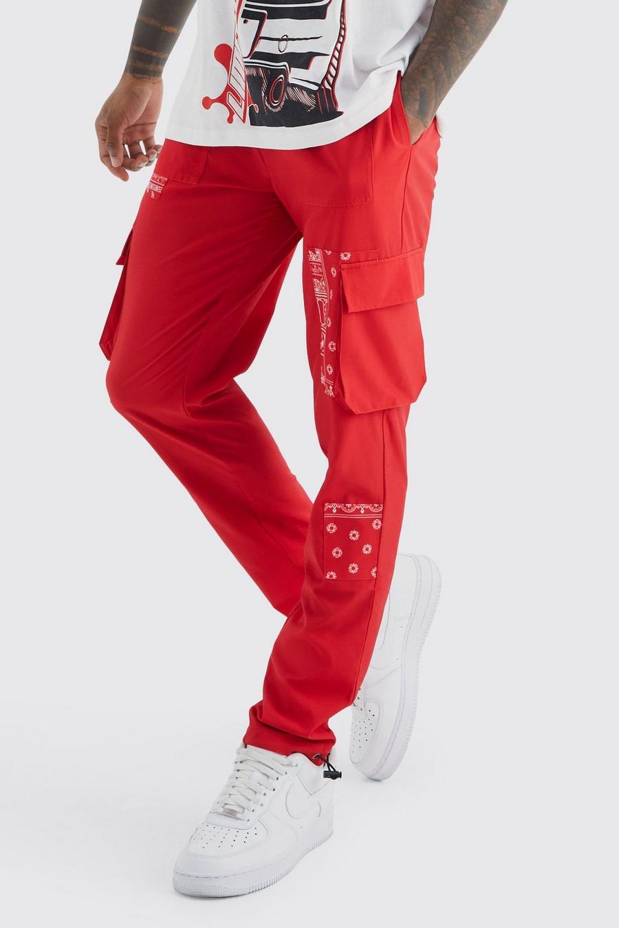 Red Slim Patched Bandana Multi Cargo Trouser image number 1