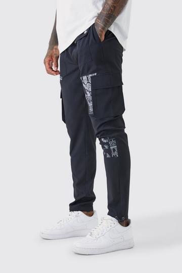 Slim Fit Bandana Print Cargo Broek Met Patches black