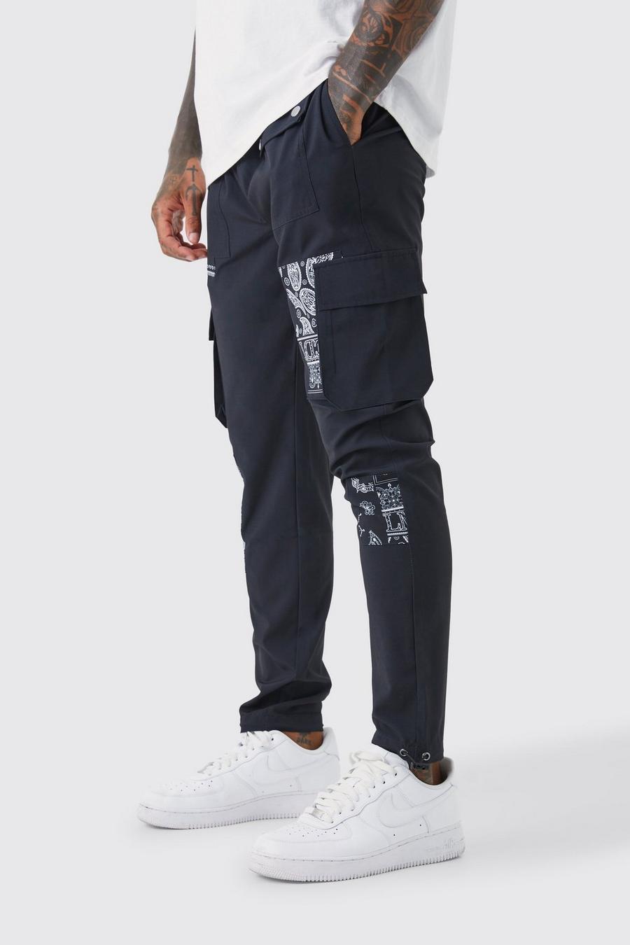 Black Slim Patched Bandana Multi Cargo Trouser