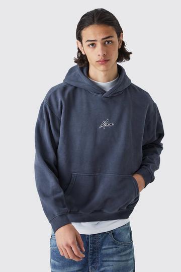 Charcoal Grey Man Oversized Boxy Acid Washed Hoodie