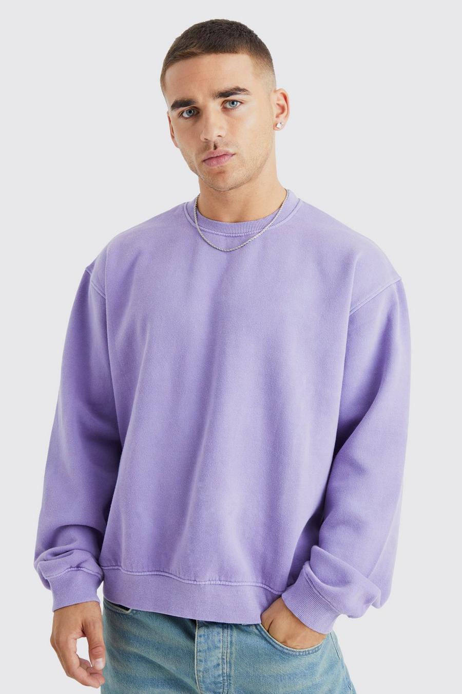 Purple Oversized Boxy Acid Washed Sweatshirt