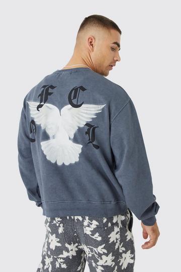 Oversized Boxy Acid Washed Graphic Sweatshirt charcoal