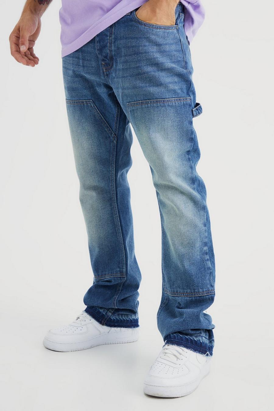 Jeans a zampa Slim Fit in denim rigido stile Carpenter, Vintage blue image number 1