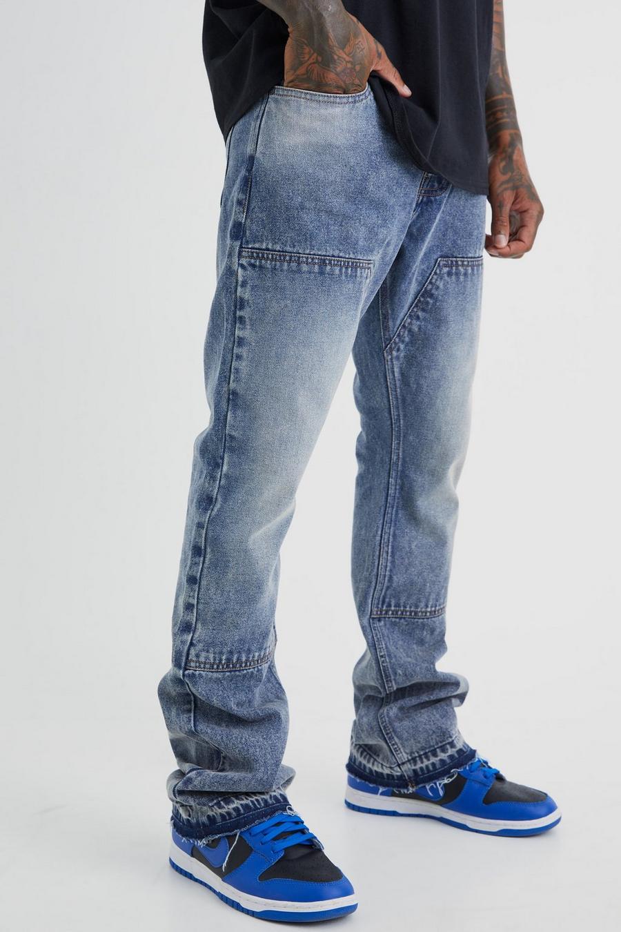 Jeans a zampa Slim Fit in denim rigido stile Carpenter, Antique wash image number 1