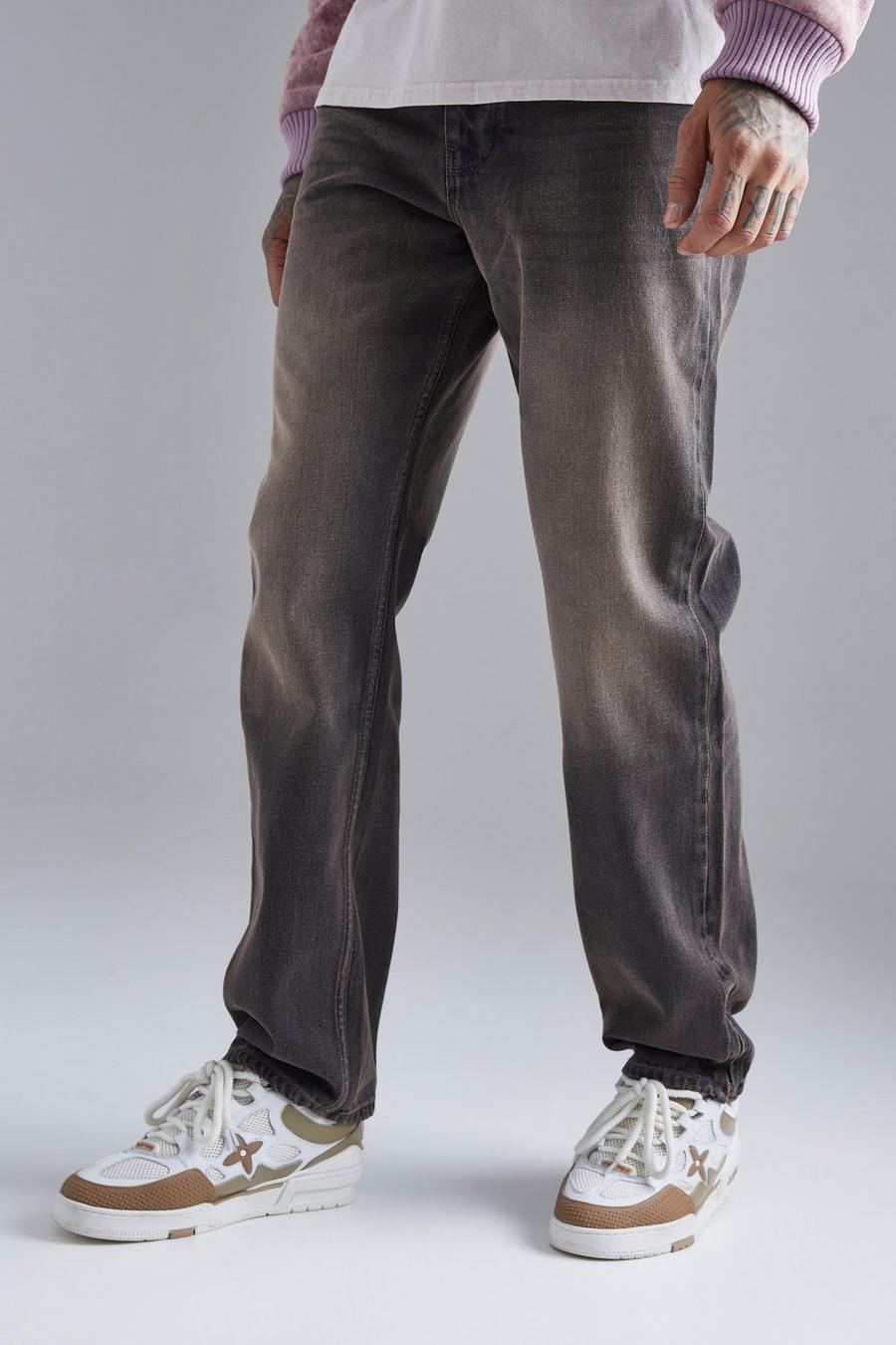 Jeans rilassati in denim rigido con zip sul fondo, Grey image number 1