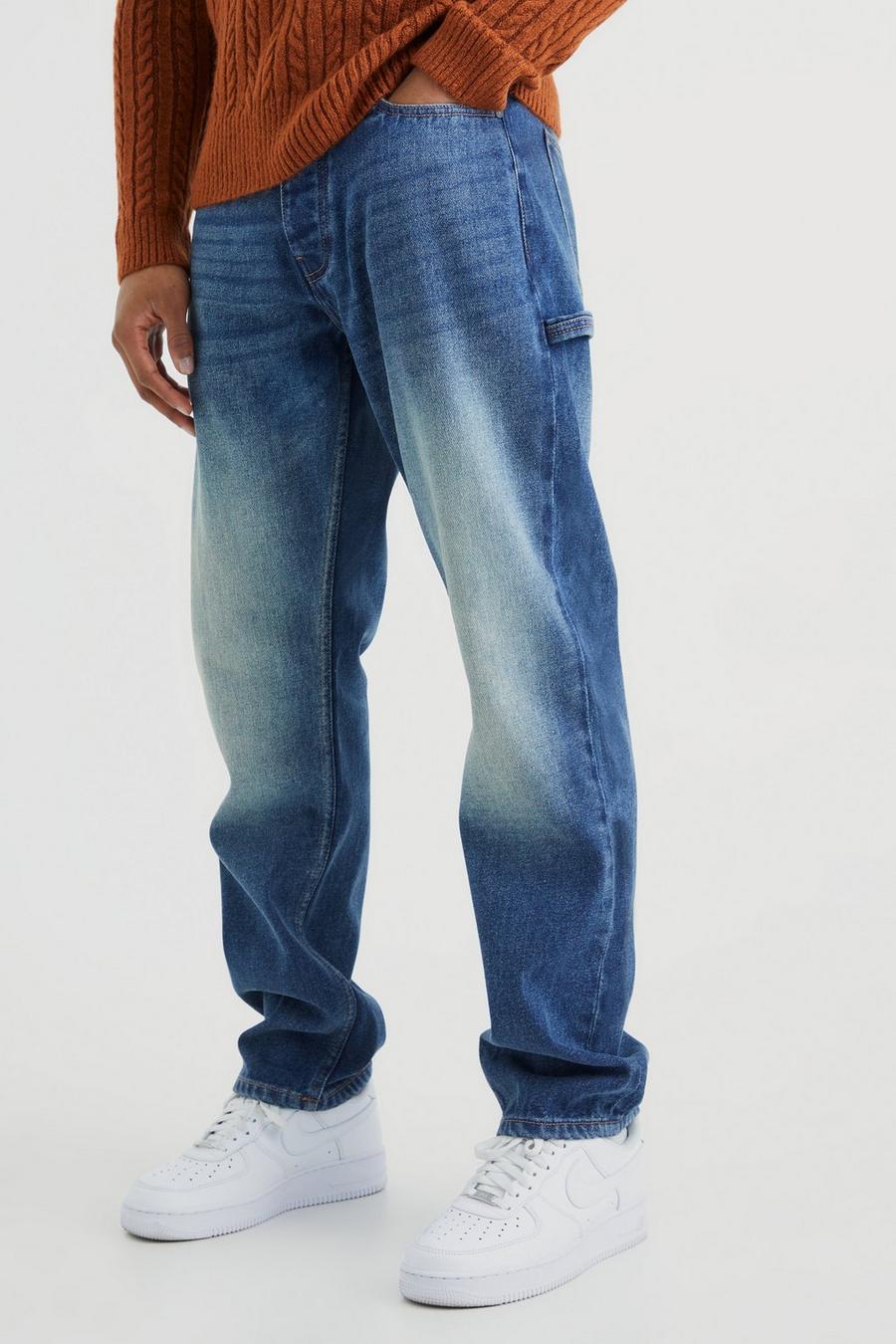 Vintage blue blau Onbewerkte Utility Jeans Met Rechte Pijpen